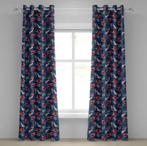 Шторы на окна ABAKUHAUS с люверсами, винтажные гоночные автомобили на синих полосах с клетчатым флагом, декоративные двухпанельные шторы, 280 см x 175 см, цвет: черный, синий, красный Abakuhaus