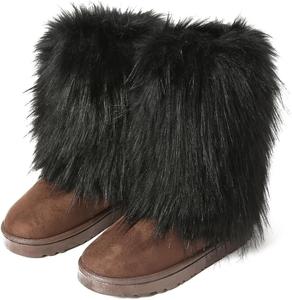 Женские зимние пушистые теплые сапоги с меховой подкладкой, зимние сапоги средней длины с мехом XinYiQu, Black