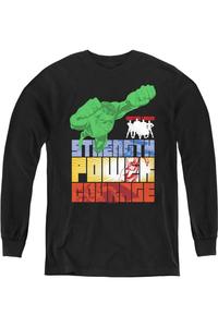 Футболка с длинным рукавом "Героические качества Лиги справедливости Америки" для молодежи Gildan, черный