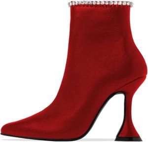 Женские ботильоны YDN с высоким каблуком, заостренным носком и молнией, блестящие с камнями, праздничные туфли, размеры 4-15 US, Red