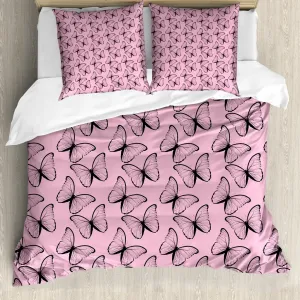 Комплект постельного белья ABAKUHAUS Бабочка для односпальной кровати, с изображением весеннего зверька, с защитой от клещей, подходит для аллергиков, с наволочкой, 200 см x 200 см - 80 x 80 см, нежно-розовый с серо-коксовым оттенком