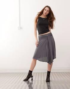 Юбка Motel Harlan Slinky Asymmetric Midi в сером цвете