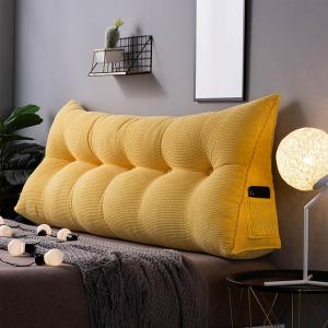 Подушка для чтения, треугольная клиновидная подушка, подушка для изголовья, спинки, поясничной поддержки, флисовая подушка для изголовья и спинки, большая съемная и моющаяся (Цвет: желтый, Размер: полный/47,2 дюйма) COZMAX, Yellow