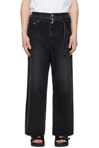 Джинсы с поясом Sacai, черный