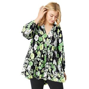 Женская многоярусная туника больших размеров Ellos с V-образным вырезом и вырезом, цвет Black Green Floral