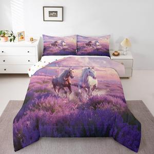 Erosebridal Комплект постельного белья Western Horse с лавандовыми цветами, легкий, Purple