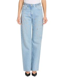 Джинсы с вышивкой Stone в светло-голубом цвете Versace, синий