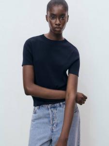 Джемпер с коротким рукавом camel Mango, Navy