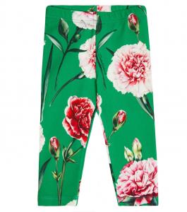 Леггинсы из смесового хлопка с цветочным принтом для малышей Dolce&Gabbana Kids, зеленый