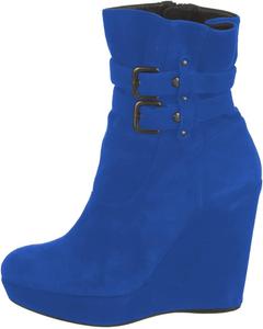 Женские ботильоны FYS в стиле панк, с круглым носком, платформой и высоким каблуком, из замши с ремешками, боковой молнией и пряжкой, для офиса и модных образов, размеры US 4-15, Blue