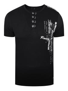 Футболка с промасленной отделкой и планкой на пуговицах черного цвета Rusty Neal