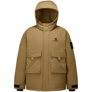 CAMEL Однотонная уличная куртка с нагрудными карманами водоотталкивающая термостойкая ветрозащитная утепленная пуховая с капюшоном унисекс, Papaya Brown