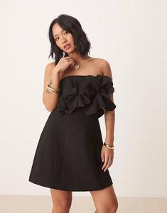 Мини-платье Forever New Petite с 3D-цветочным принтом черного цвета