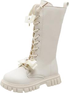 Ботинки на шнуровке, сапоги до середины икры, боевые ботинки, ботильоны из искусственной кожи с боковой молнией, панк-готические высокие сапоги с бантом JEUROT, Beige