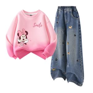 Детская повседневная спортивная одежда Disney, Di Call Smile K Berry Powder+Solid Color Denim Blue