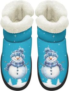 Женские удобные зимние ботинки для ходьбы средней длины с противоскользящей подошвой и подкладкой из искусственного меха, размер США 4.5-12 Chririnla, Blue Snowman