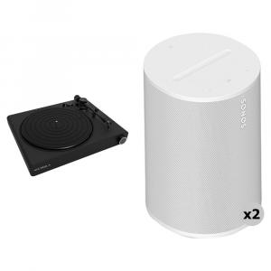 Проигрыватель винила Victrola Stream Onyx с парой белых колонок Sonos ERA 100