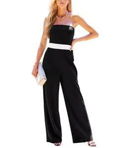 Женский комбинезон без бретелек с широкими штанинами и контрастным бантом Cupshe, черный