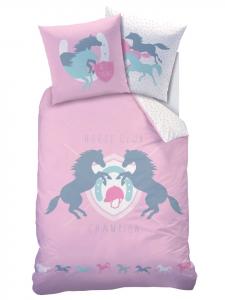 Комплект постельного белья для девочек из фланели Лошади розового цвета Matt & Rose, 135 x 200 + 80 x 80 см