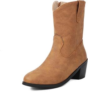 Женские классические ковбойские сапоги MRKEWUNEY с острым носком, низким каблуком и западным дизайном, 50 Yellow