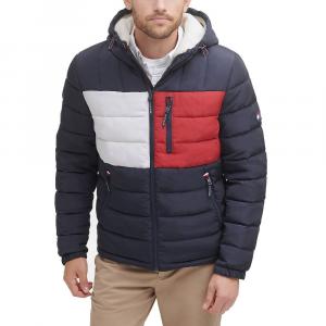 Мужская куртка-пуховик Tommy Hilfiger с капюшоном на подкладке из шерпы, цвет Navy Colorblock