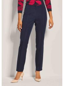 MADELEINE Узкие эластичные брюки с защипами, темно-синего цвета