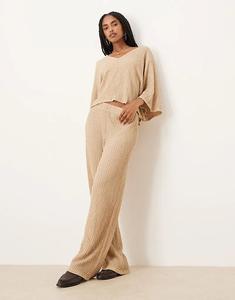 Текстурированные брюки широкого кроя ASOS DESIGN цвета «камень» — часть комплекта