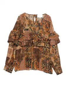 Блузка с цветочным узором и оборками Ba&Sh, коричневый