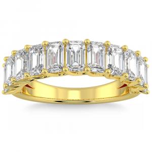 Кольцо на годовщину свадьбы с изумрудом 3,60 карата, выращенное в лаборатории золото 14 карат Pompeii2, 14K Yellow Gold