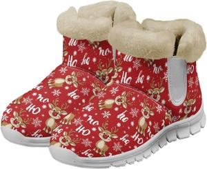 Женские зимние сапоги для Рождества с меховой подкладкой, утепленные, комфортные, с противоскользящей подошвой, короткие теплые ботинки US6-12 Qoiuvncy, Deer Red