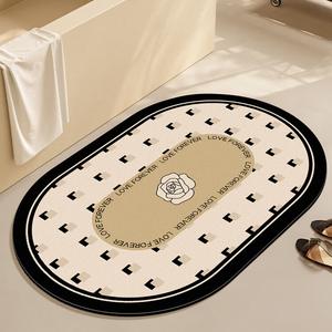 Dajiang Ковер 80х120 см из мягкого ПВХ, нескользящий, быстро сохнущий, для ванной, кухни, прихожей, овальный, Camellia