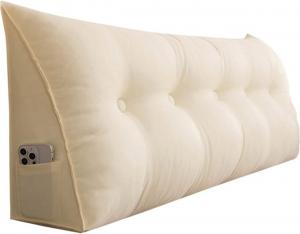 Мягкая треугольная подушка для изголовья кровати, подушка для чтения, эргономичная треугольная подушка-клин для позиционирования, подходит для семейной спальни, дивана-кровати (Цвет: бежевый, Размер: 80 см/31 дюйм) COZMAX, Beige