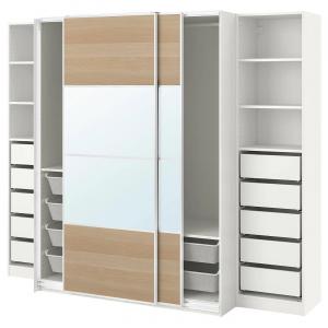 Гардероб PAX/MEHAMN/AULI IKEA, 250x66x201 см, цвет white double sided/white stained oak effect mirror glass
