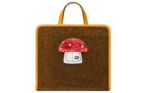 Сумка-шоппер из вельвета с кожаными деталями, детская, коричневая GUCCI