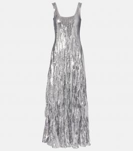 Платье из смесового шелка с пайетками Marmar Halim, серебряный