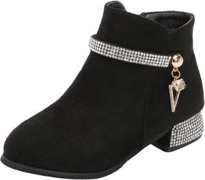 Детские ботильоны IWIHMIV для девочек, низкие с широким каблуком и боковой молнией, короткие платьевые ботинки для малышей, Black