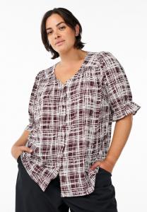 Блуза Zizzi MIT 1/2 ÄRMELN, Fudge Aop/Bordeaux