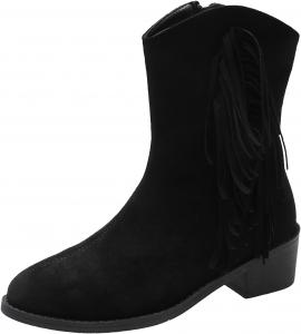 Женские ковбойские западные ботильоны IWIHMIV с низким широким каблуком, короткие осенние ботинки, округлый носок, широкий голенище, ботинки с удобной посадкой, Black