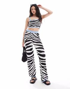 Широкие трикотажные брюки цвета зебры Asos Design
