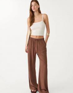 Брюки Stradivarius из льняной смеси коричневого цвета