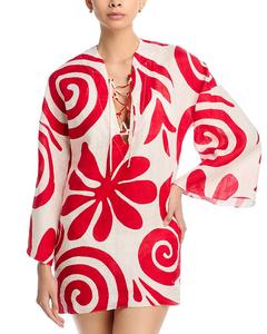 Туринское льняное платье-парео для пляжа Cala de la Cruz, красный