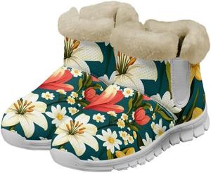 Женские зимние сапоги Jeiento, теплые сапоги для снега, на легкой подошве, против скольжения, с теплой фланелевой подкладкой, Floral Flowers