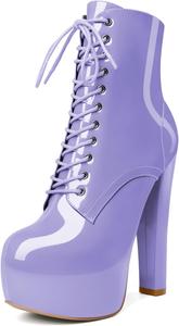 Женские ботильоны Esvowido с платформой, массивным каблуком, высоким каблуком, круглым носком, сексуальные шнуровки, короткие ботинки с боковой молнией, Light Purple