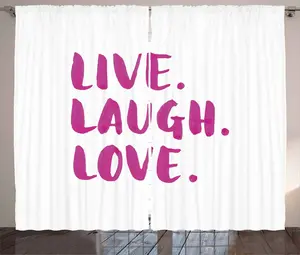Штора ABAKUHAUS Живой смех, любовь, рустик, Позитивные слова, универсальная тесьма для гостиной с петлями и крючками, 280 x 245 см, цвет: белый, фиолетовый Abakuhaus