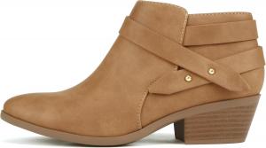 Ботильоны Soda SWEETEN для женщин с закрытым носком, многими ремешками и устойчивым каблуком (доступна широкая посадка), Tan Nubuck