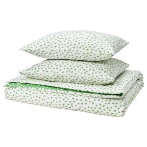 Пододеяльник и 2 наволочки, зелено-белый/в горошек, 240x220/50x60 см Björkgråmal IKEA
