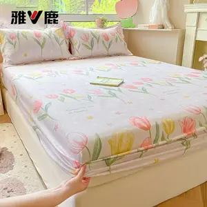 Yalu Простыня на резинке 120х200 см из 100% хлопка с парой наволочек, цвет Qingyu Flower Blooms