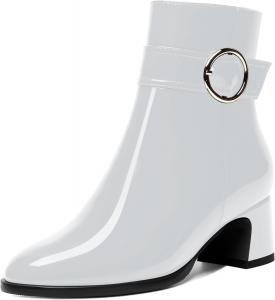 Женские ботинки MOVINSTEPS с молнией, круглый носок, холодная погода, лакированные, уличные, с ремешком на щиколотке, однотонные, массивный низкий каблук, высокие на щиколотке, 5 см, White