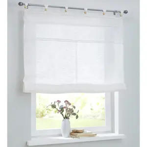 Римская штора Woody с петлями для свободного подвешивания, петли для карнизов, хлопок, вышивка, деревянные бусины Kutti, Offwhite