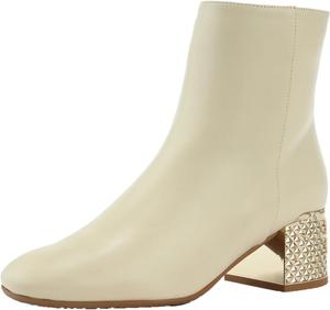 Женские ботильоны на массивном каблуке с округлым носком, с боковой молнией и металлическим блестящим каблуком, модные сексуальные ботинки WINDBXYB, Off-White